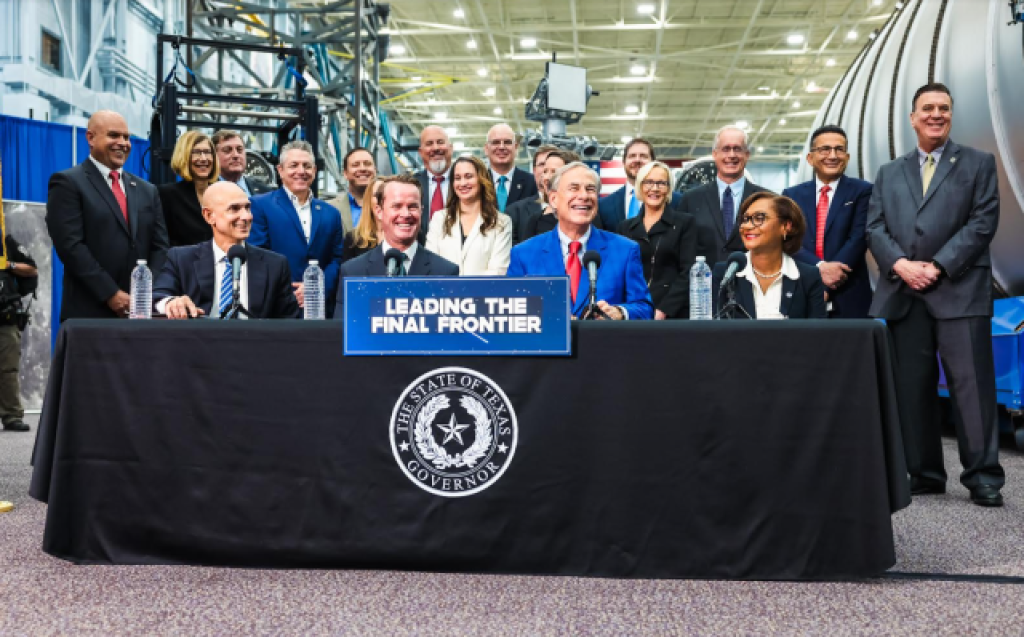 a few state stakeholders celebrating the Texas Space Commission Annoucement